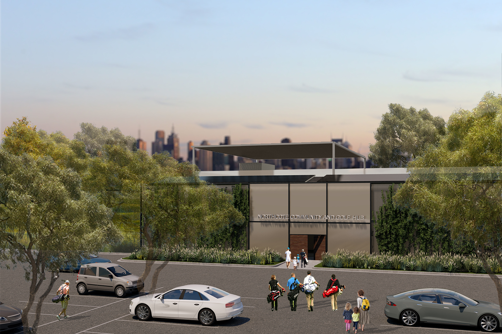 Digital render of proposed Community Pavilion at Northcote Community & Golf Hub